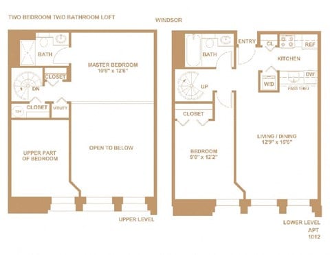 Floor plan for 2 beds, 2 baths, 1225 sqft
